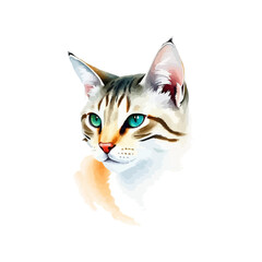 Wall Mural - A colorful watercolor painting of an American Bobtail cat illustration.  vibrant color digital art