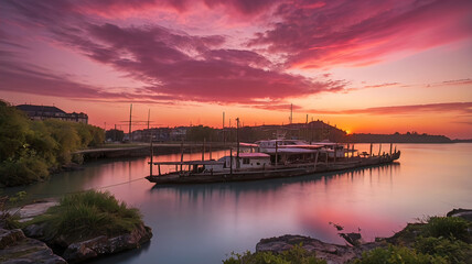 Wall Mural - pink sunset, beautiful sunset on the sea, beauty of nature and landscapes