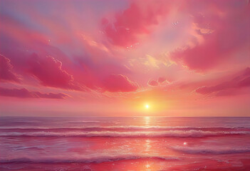 Wall Mural - pink sunset, beautiful sunset on the sea, beauty of nature and landscapes