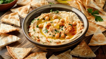 Wall Mural - A bowl of hummus with chickpeas