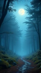 Aufkleber - Magical forest filled with soft moonlight