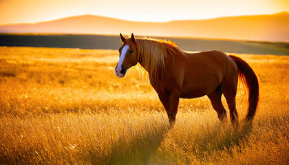 Wall Mural - Horse in the sunset