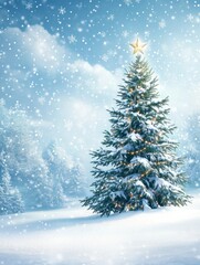 Wall Mural - winter christmas background with snow tree and lots of copy spac