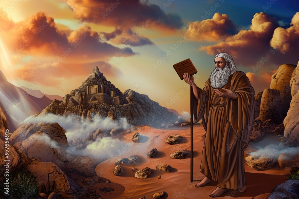 3D Cartoon Depiction of Moses Receiving the Ten Commandments at Mount ...