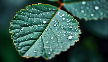 Wall Mural - delicate leaf adorned with shimmering water droplets sparkling in natural light