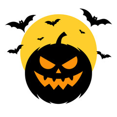 Wall Mural - Halloween background with pumpkin and bats house in transparent