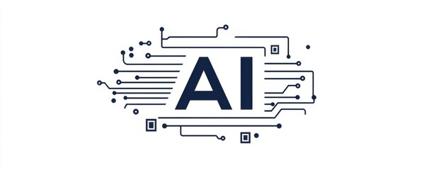 Poster - Abstract logo with bold 'AI' letters surrounded by intricate circuit patterns symbolizing technology and innovation