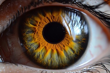 Poster - Detailed golden iris with sharp textures and natural veins photographed in a high definition macro setting to showcase the clarity and beauty of human eye design