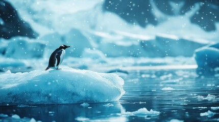 Canvas Print - A penguin standing on an iceberg in Antarctica