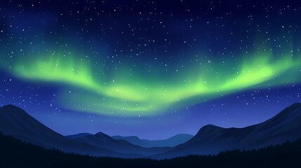 Wall Mural - A vibrant, dynamic aurora borealis with a dark, clear sky for text