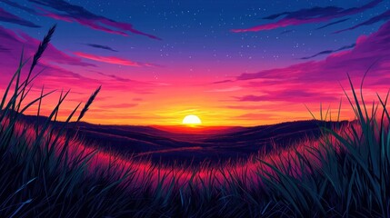 Wall Mural - Vibrant Sunset Landscape