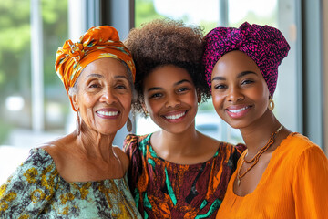 Portrait of three beautiful women from the same family smiling and posing together