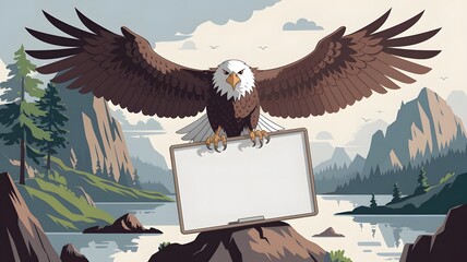 Poster - Illustration of a Eagle holding with Blank Whiteboard Mockup