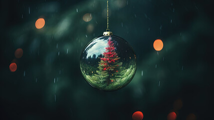 Poster - Christmas ball for the holiday tree. Shiny bauble for winter Xmas holidays.