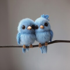 A couple of blue birds sitting on top of a branch.