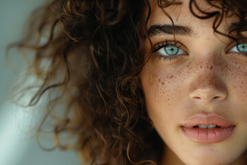 A woman with brown hair and blue eyes