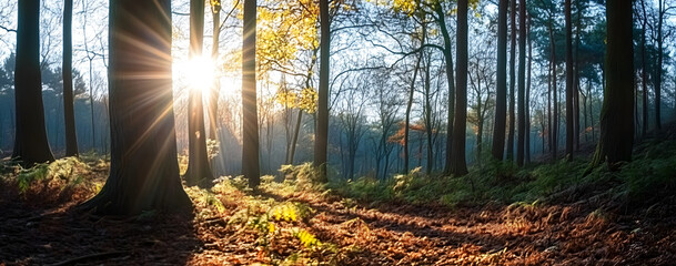  sun shining in the woods and trees,