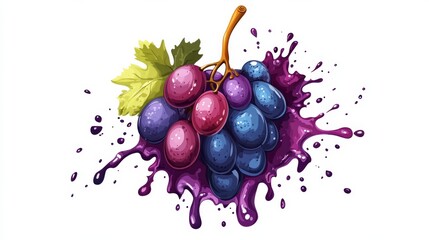 Sticker - A bunch of grapes with purple juice splattered around.