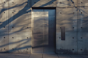Poster - A large metal door with a shadow on it