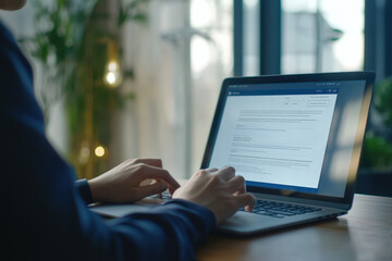 Poster - Businessman working on laptop computer with big screen for remote work from home office