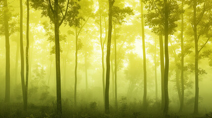 Wall Mural - A forest with trees that are yellow and green