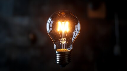 Poster - A high-resolution image of a light bulb with a glowing filament, symbolizing a bright new idea or breakthrough concept against a dark background.