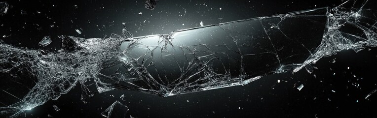 Detailed close-up of a spider's web broken glass with a central hole