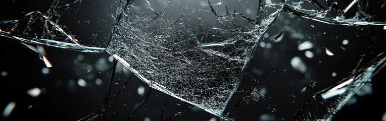 Detailed close-up of a spider's web broken glass with a central hole