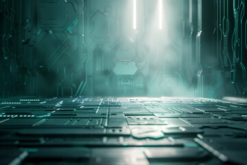Fototapete - A computer generated image of a room with a green floor and a blue ceiling
