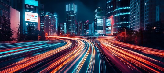 Poster - A futuristic city with AI-controlled transportation and holographic ads