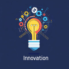 Innovation. Business concept of cutting-edge ideas and technological solutions. Creative thinking, inspiration, and brainstorming. Light bulb with internal gears and cogs. Creative thought. Vector i