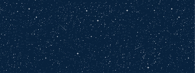Poster - Space stars background, Cartoon starry illustration. Universe starry pattern with glowing stars and comets. Night sky constellations galaxy. Vector graphic.