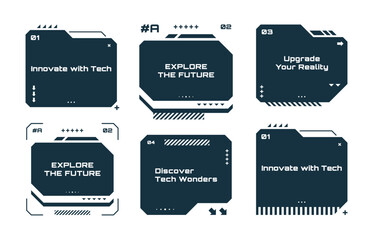 Fototapete - Modern technology label. Text boxes set in abstract tech style. Modern logo in cyberpunk style. Technology hi-tech design. Vector illustration.