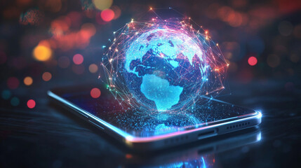 Poster - mobile global internet connectivity. world wide web access on a phone through wireless satellite net