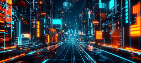 Poster - A futuristic city with smart transportation hubs and digital interfaces 