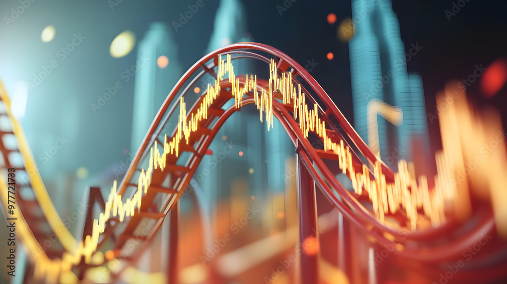 3D illustration of a rollercoaster symbolizing stock market volatility ...