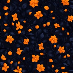 Wall Mural - A vibrant floral pattern featuring orange flowers and dark leaves, perfect for textiles, wallpapers, and graphic designs.