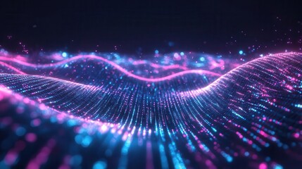 Wall Mural - abstract digital background with glowing grid lines binary code and flowing particles ideal for ai technology and data concepts 3d render