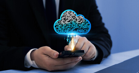 Poster - Data storage and server upload. Cloud computing technology. Business data transfer.Copy data to a backup cloud