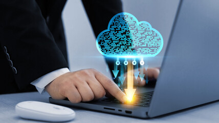 Poster - Data storage and server upload. Cloud computing technology. Business data transfer.Copy data to a backup cloud