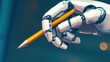 © Jelena - ai copywriting bot using chatgpt by openai for content creation robotic hand holding pencil concept illustration