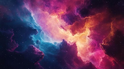 Canvas Print - aweinspiring nebula clouds and cosmic dust vivid colors swirling in deep space science fiction illustration