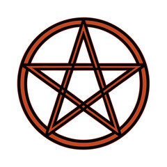 A red pentagram with a black center. The pentagram is surrounded by a white circle. The pentagram is a symbol of the occult and is often associated with the devil