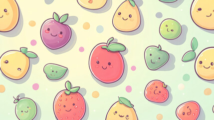 Poster - Cute Cartoon Fruits Seamless Pattern