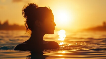 Wall Mural - Silhouette of a Woman at Sunset