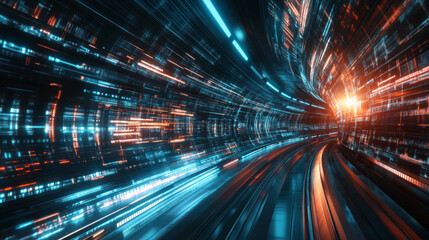 Poster - Speed movement design background concept featuring hi-tech digital technology elements. The dynamic visual showcases futuristic motion with glowing lines, sleek curves, and a sense of rapid velocity, 