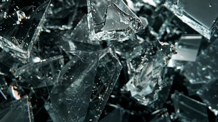 Poster - Close-up view of shattered glass pieces on a dark surface showcasing intricate reflections