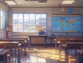 Sticker - Empty Classroom with Sunlight