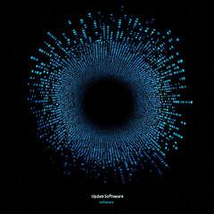 Canvas Print - An Update Software concept illustrating synchronization and upgrading computer programs. The design features a binary code data flow and a virtual tunnel warp made with digital code, representing .