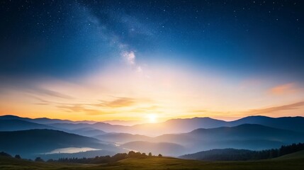 Wall Mural - Starry horizon, night sky with clouds, gentle darkness.